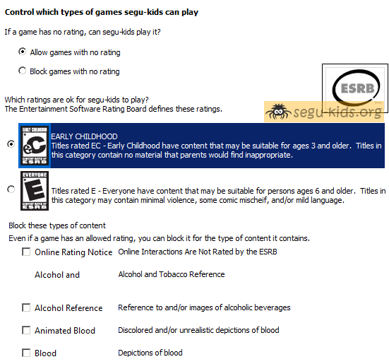 Control segun ESRB